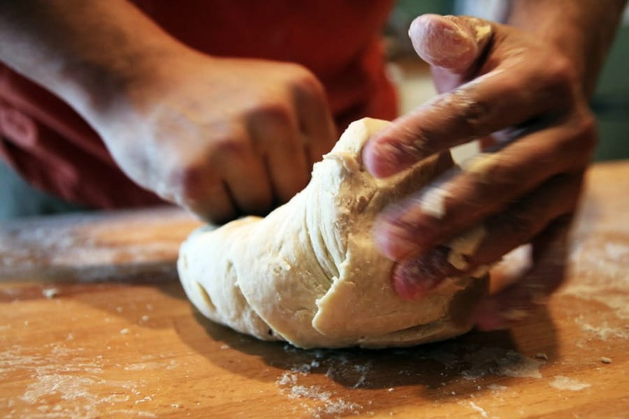 Kneading pasta dough